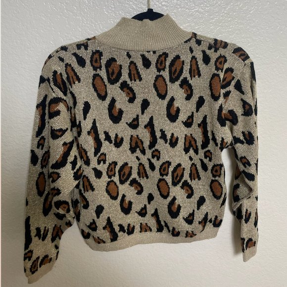 ⭐️ Leopard Shimmer Glitter Boho Mock Neck Hipster Hippie Art Chic Glam Sweater - Picture 5 of 5